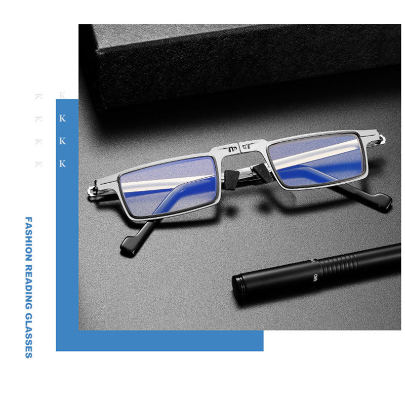 Folding Reading Glasses Metal Rectangular Women Men Hyperopia Foldable Eyeglasses Diopte From +100 To +400. 