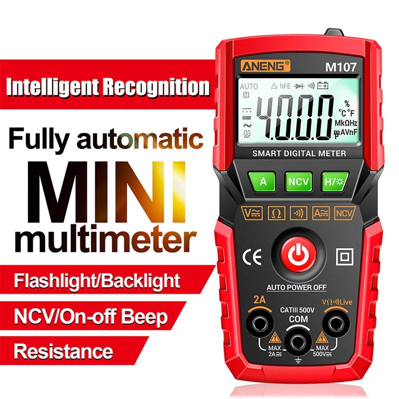Nax Aneng M107 Smart Digital Multimeter 4000 Count Ac/Dc Voltage Current Mini Meter With Backlight. 
