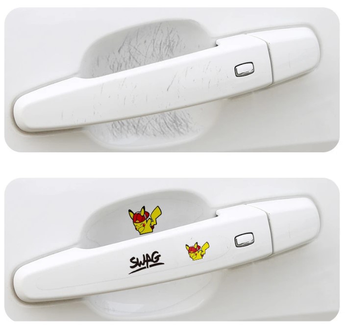 8Pcs/Set SWAG Pikachu Car Door Handle + Bowl Anti-Scratch Durable Soft POLY Flim Protective Stickers For Universal Cars. 
