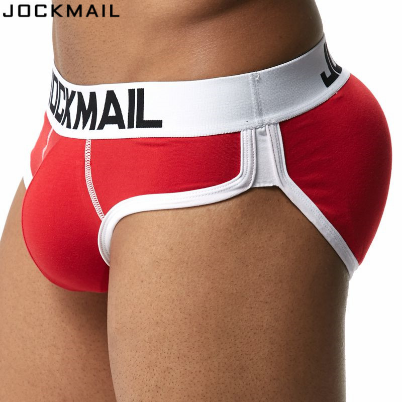 JOCKMAIL Brand Enhancing Mens Underwear Briefs Bulge Gay pad Front + Back Magic buttocks Double Removable Push Up Cup. 