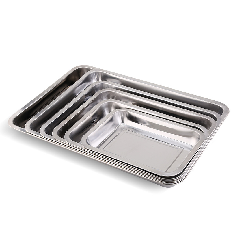 304Thickened Stainless Steel Plate Tray Flat Bottom Barbecue Plate Rectangular Plate Steaming Plate Meal Tray Dumpling Plate. 