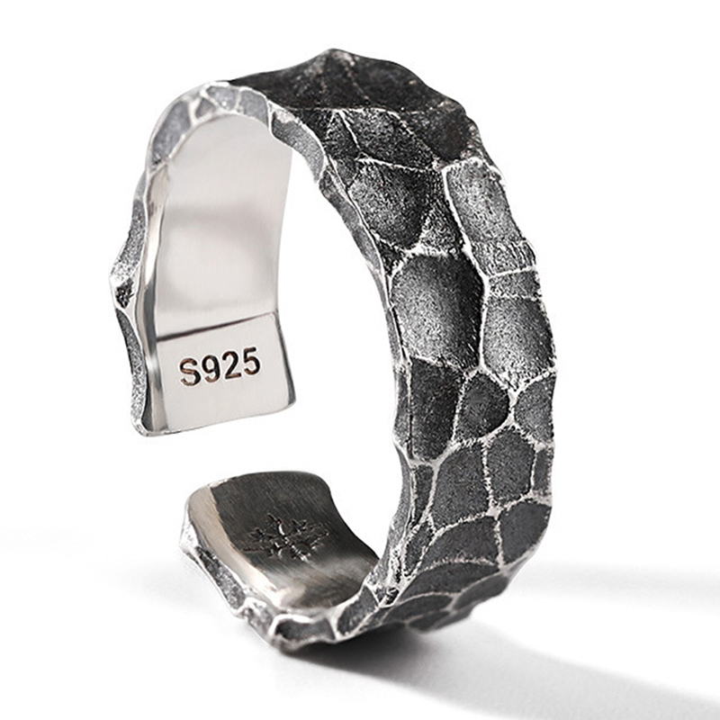 （New）Thai ilver Retro Men' Open Ring  Adjutable Men' imple Ring Old Hammer Ring. 