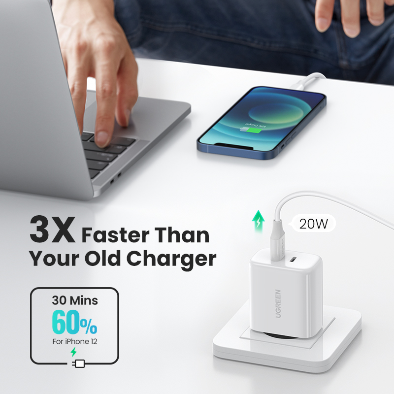 UGREEN USB C Charger 40W Dual USB C PD Fast Charger Block 2-Port 20W USB C Power Adapter Foldable Plug Compatible with iPhone 12 Mini 12 Pro Max SE 11 Pro XR iPad Pro AirPods Galaxy S10 S9 and More. 