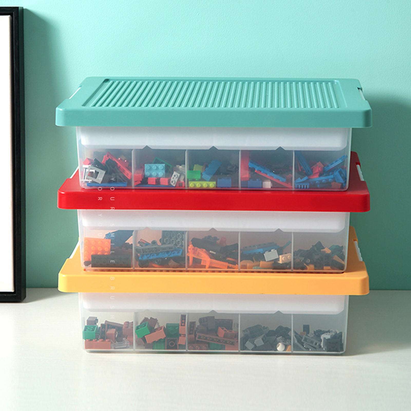 Storage Bin for Large Capacity Stackable Storage Box with Removable Cover Transparent Organizer for Art Craft Supplies Multi Compartments Ideal for Multi-compartment Tray Container