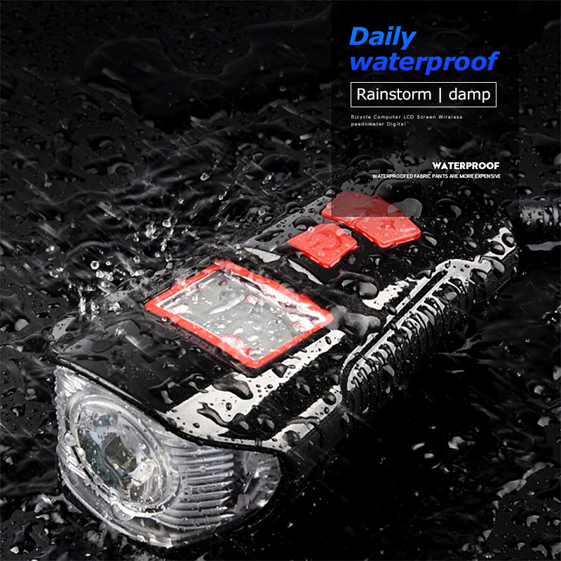 Waterproof Bicycle Light USB Charging Bike Front Light Flashlight Handlebar Cycling Head Light w/ Horn Speed Meter LCD Screen. 