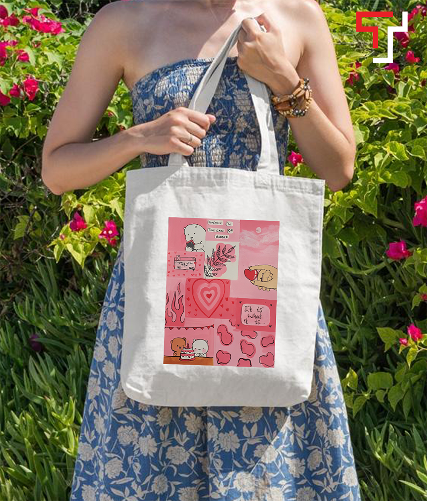 Customizely artistic mood board grid design Printed Black and White Canvas Tote Bag with Zipper for Girls. 