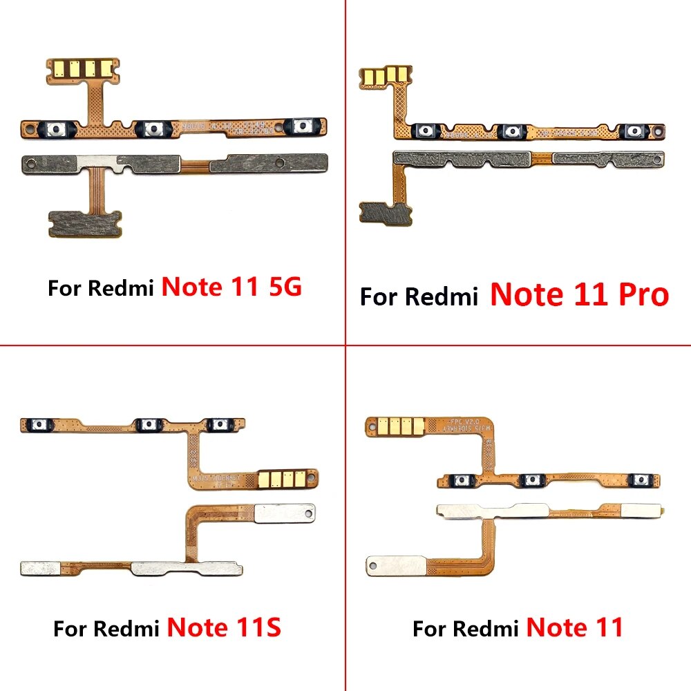 50Pcs，Original Power on/off Volume Key Button Flex Cable Ribbon For Xiaomi Redmi Note 10 12 Pro 5G Note 11 Pro Plus11s 11T 11E. 