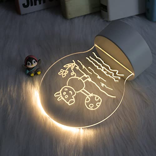 Inditradition 3D Acrylic Creative Message Board with LED Light Base Holder, with Writing Pen & Cloth ((Transparent, Round Shape, 5x5 Inches). 