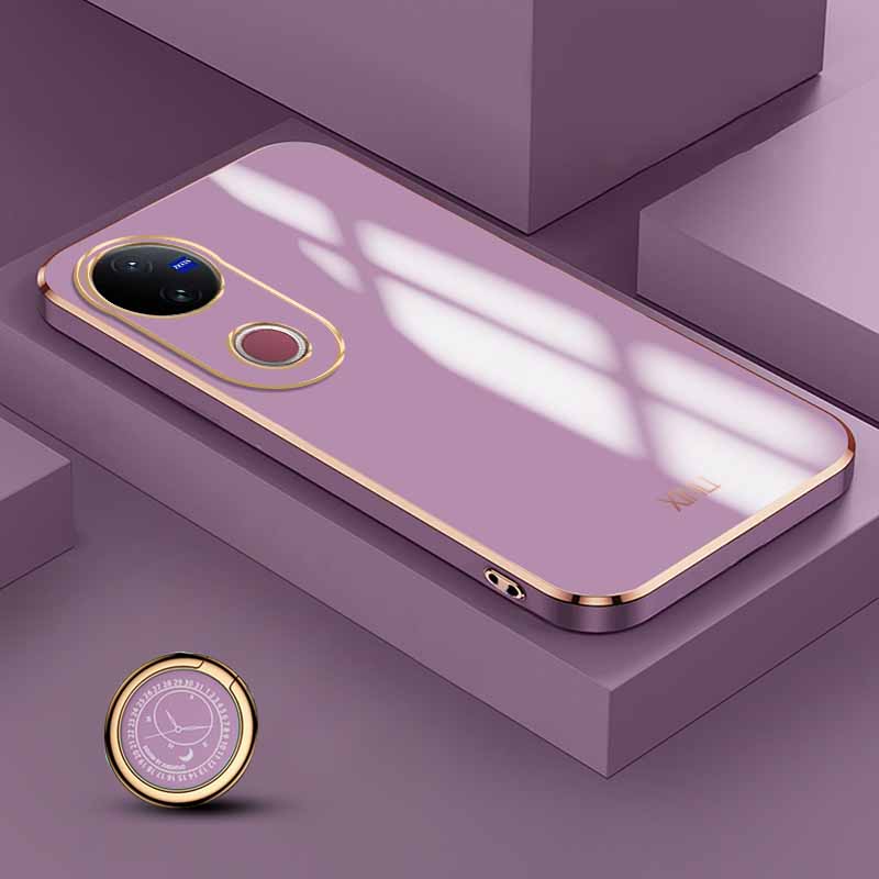 Biruiqu for VIVO V50 VIVO T4R Back Cover Luxury 6D Plating Frame Shiny Bling Phone Pounch Soft Silicone Square Phone Case. 