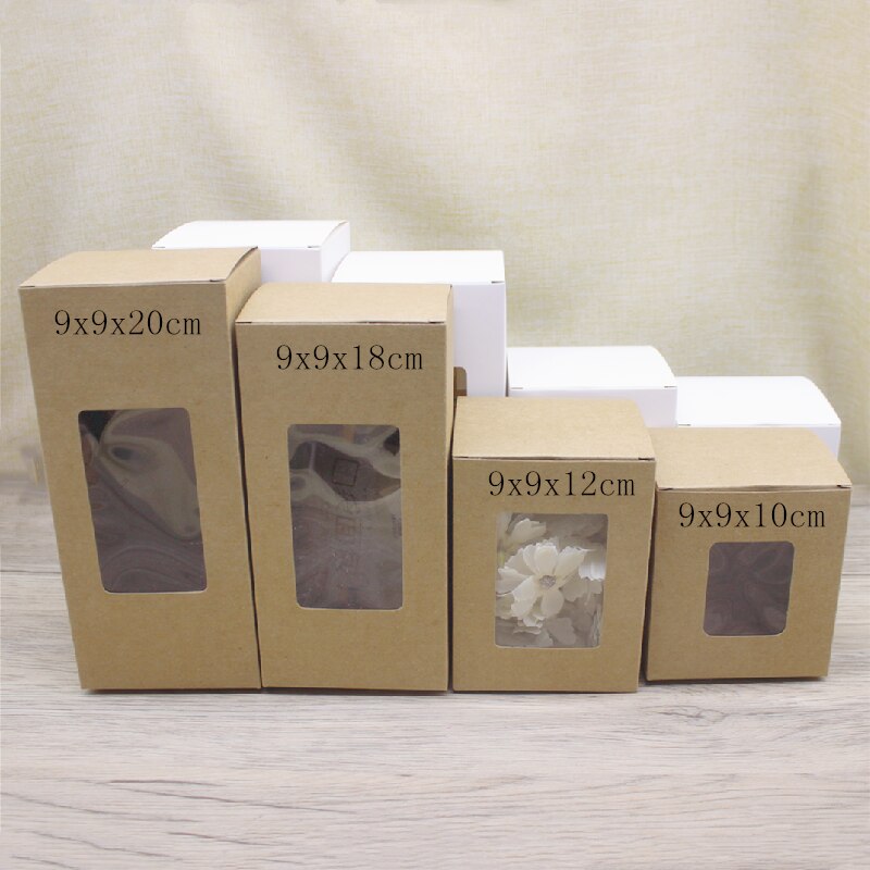 Wholesale 50pcs various retangular window box 6x6/7x7x/8X8/9x9xheight paperPackage box kraft white gifts candy jewelry display. 