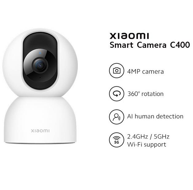  Xiaomi Smart Camera C400, 4MP, 360° Rotation, AI Human  Detection, 2.4GHz / 5GHz Wi-Fi Support, White : Electronics