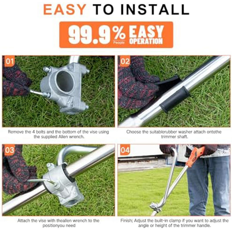 Trimmer Handle, Ergonomic Trimmer Handle, Handle Extension with Stand Clamp,Multifunctional Garden Lawn Mower Handle Durable Easy Install. 