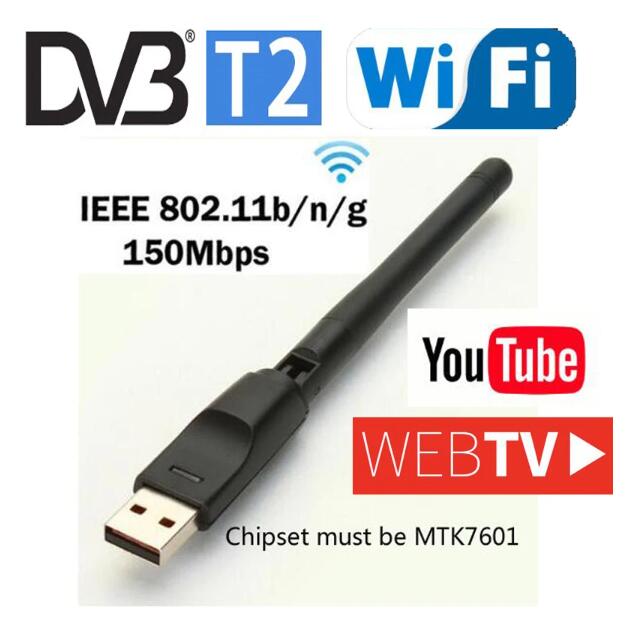 DVB-T2 DVB-S cyfrowy odbiornik telewizji satelitarnej MTK 7601 klucz sprzętowy WIFI RealTec 7601 Adapter bezprzewodowy Usb RTL 7601 na PC