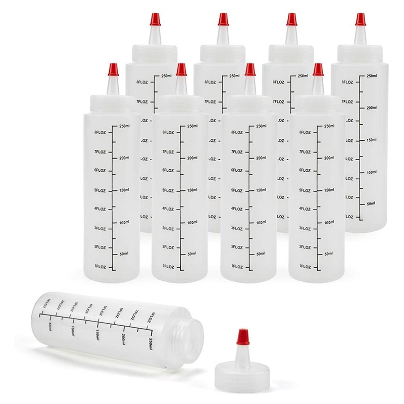 24-Pack 8 Oz Condiment Squeeze Bottles with Red Tip Cap - Durable Plastic Squirt Bottle for Ketchup, Sauces, Syrup. 