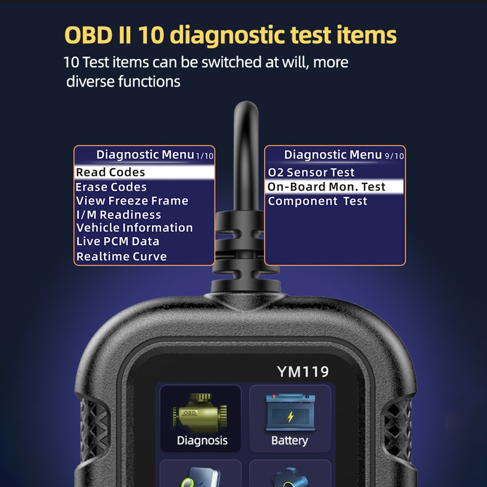 OBD II Scanner, Car Engine Fault Code Reader Battery Tester CAN Diagnostic Scan Tool for 12V Gasoline Vehicles. 