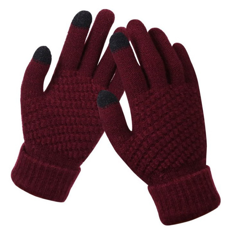 【Atoztide Store】Men Warm Winter Touch Screen Gloves Stretch Knit Mittens Wool Full Guantes Female Gloves