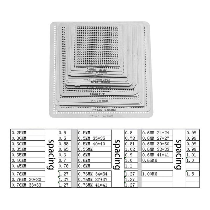27Pcs Universal Direct BGA Heating Stencil Reballing Support Stencil Holder Template Heated Fixture for SMT SMD Chips. 