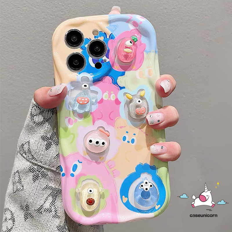Creative DIY Cute Cartoon Stereoscopic Little Monster Phone Case Compatible For Realme C35 C55 C11 C25 C25Y C21Y 9i 7i 5i 6i 5 5s C20 C31 C17 C20A C25s C12 C33 C30 C3 C15 C1 C21 3D Wavy Curved Edge Soft Cover. 