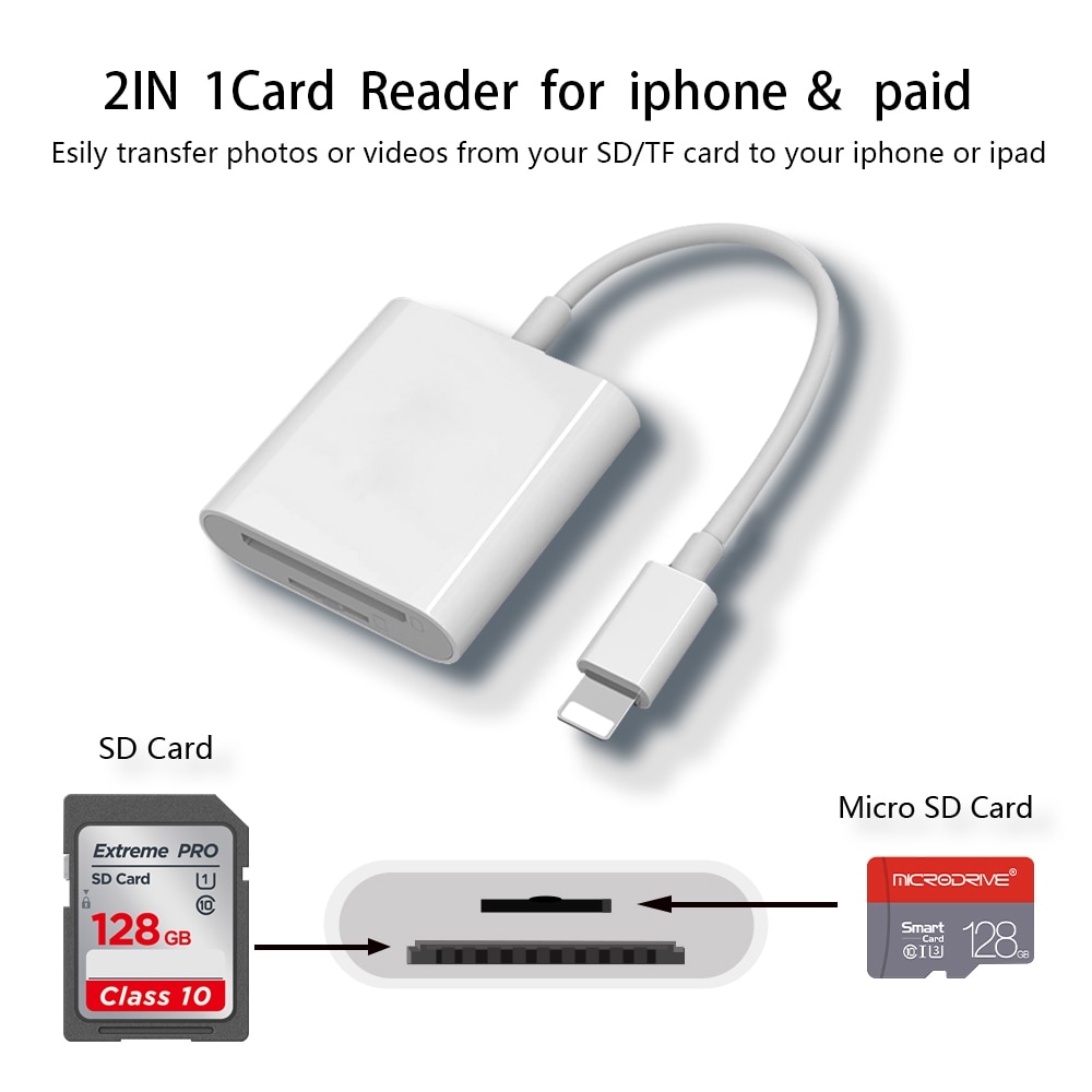 For IPhone Multi Card Reader for Lightning for SD Card Micro TF Memory Card Readers for Support IOS14 for IPhone 7/8/X/XR/11/12. 