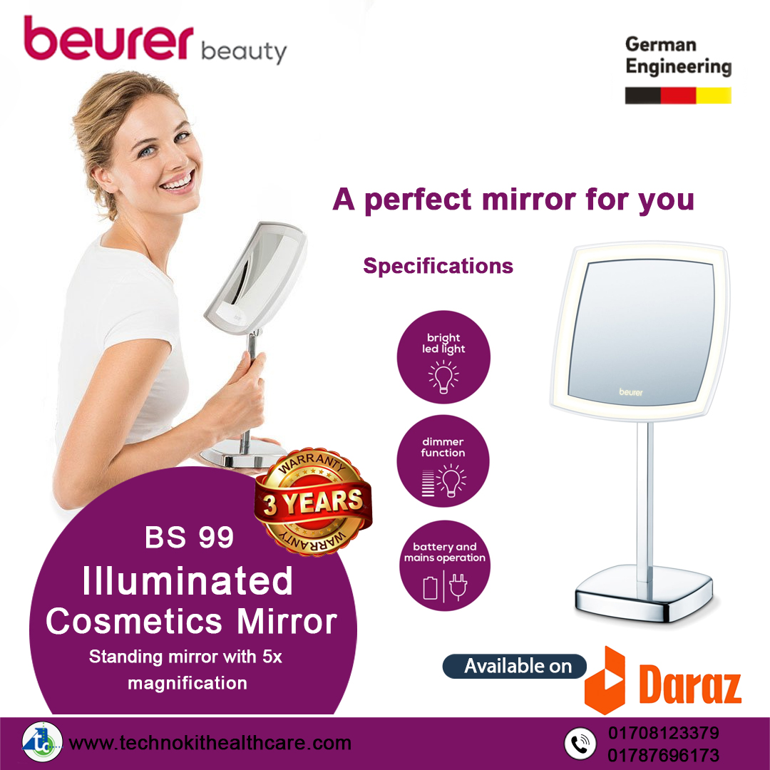 Beurer BS 99 illuminated cosmetics mirror. Practical cosmetics mirror for use at home