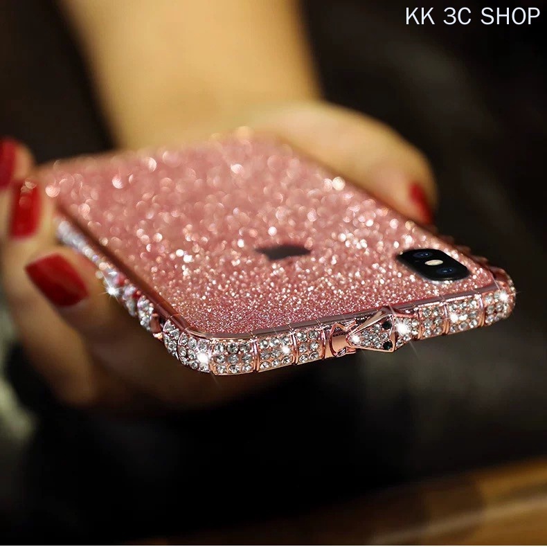 ON STOCK iPhone 13 pro max Bling Casing With Bling Back Sticker 12 mini 11 pro max xs max xr x 6 7 8 plus Luxury Swarovski Diamond Glitter Crystal Metal Frame Border Sequins Mobile Cell Phone Casing Cover Case Shell Cases With Back Bling Sticker. 