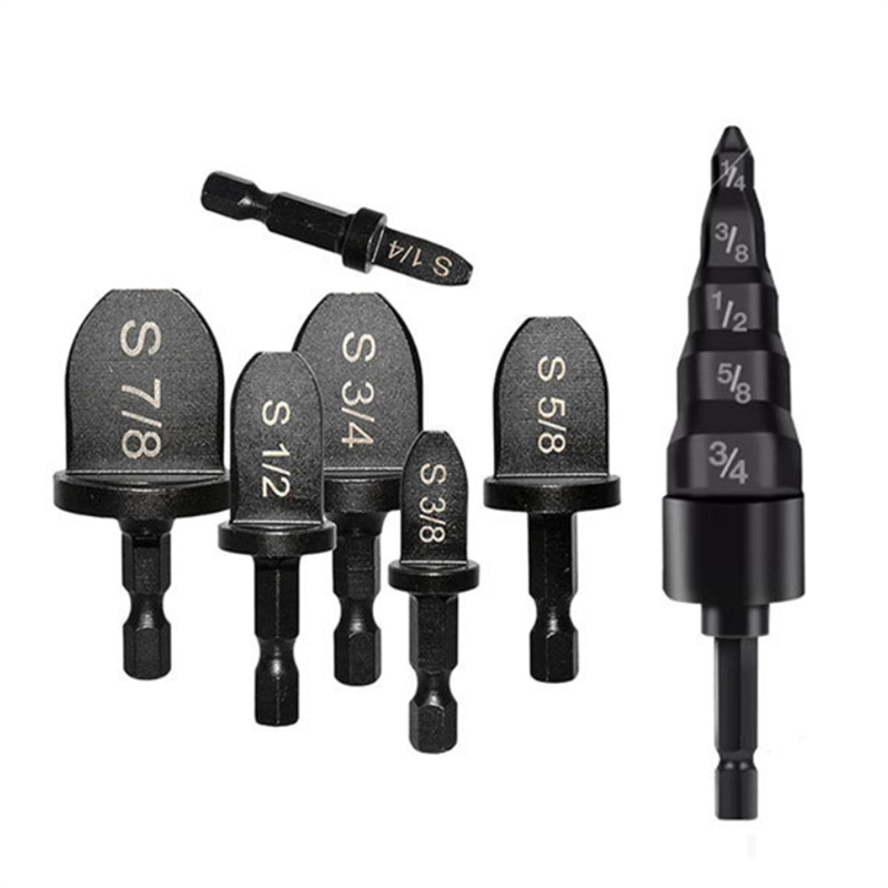7Piece Black Steel Manual Copper Pipe Swaging Tool Drill Bit 6Pcs Pipe Expander Drill Bit 5 in 1 Air Conditioner Copper Pipe Expander
