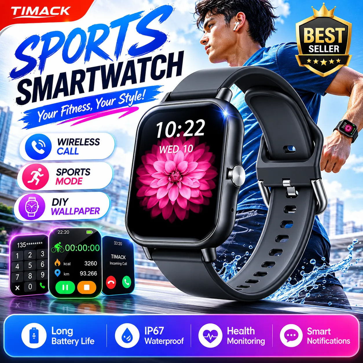 TIMACK® New H9 Pro Max SmartWatch 1.86 inches HD Series Bluetooth Call Heart Rate Clock Waterproof IP67 Fitness Smart Watch