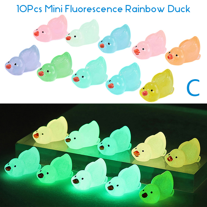 10Pcs Mini Luminous Resin Ducks Glow In The Dark Miniature Ornament Tiny Duck Mzea. 