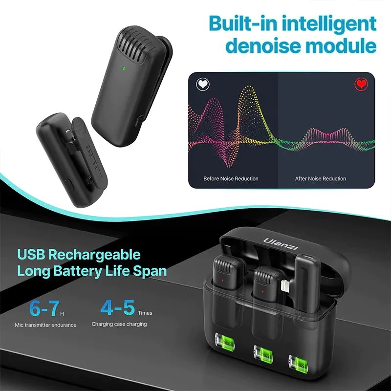 Wireless Lavalier Microphone Ulanzi J12 Dual Wireless Microphone With Charging Case For Lighting port. 