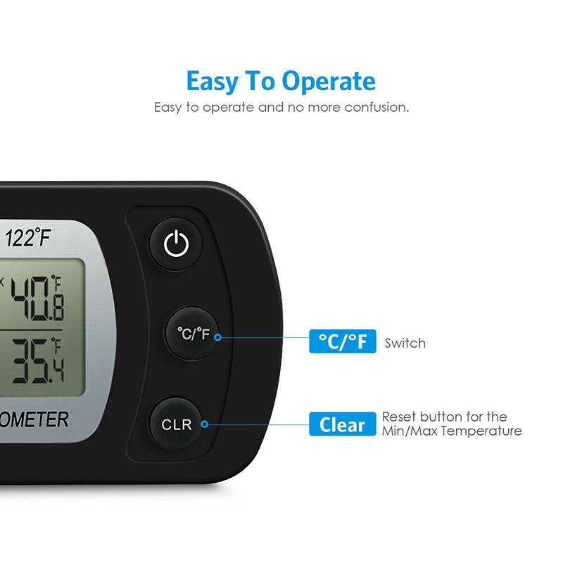 Electronic Dil Refrigerator Thermometer LCD Screen Fridge Freezer Anti-humidity Tature With High & Low -20°C To 50°C. 