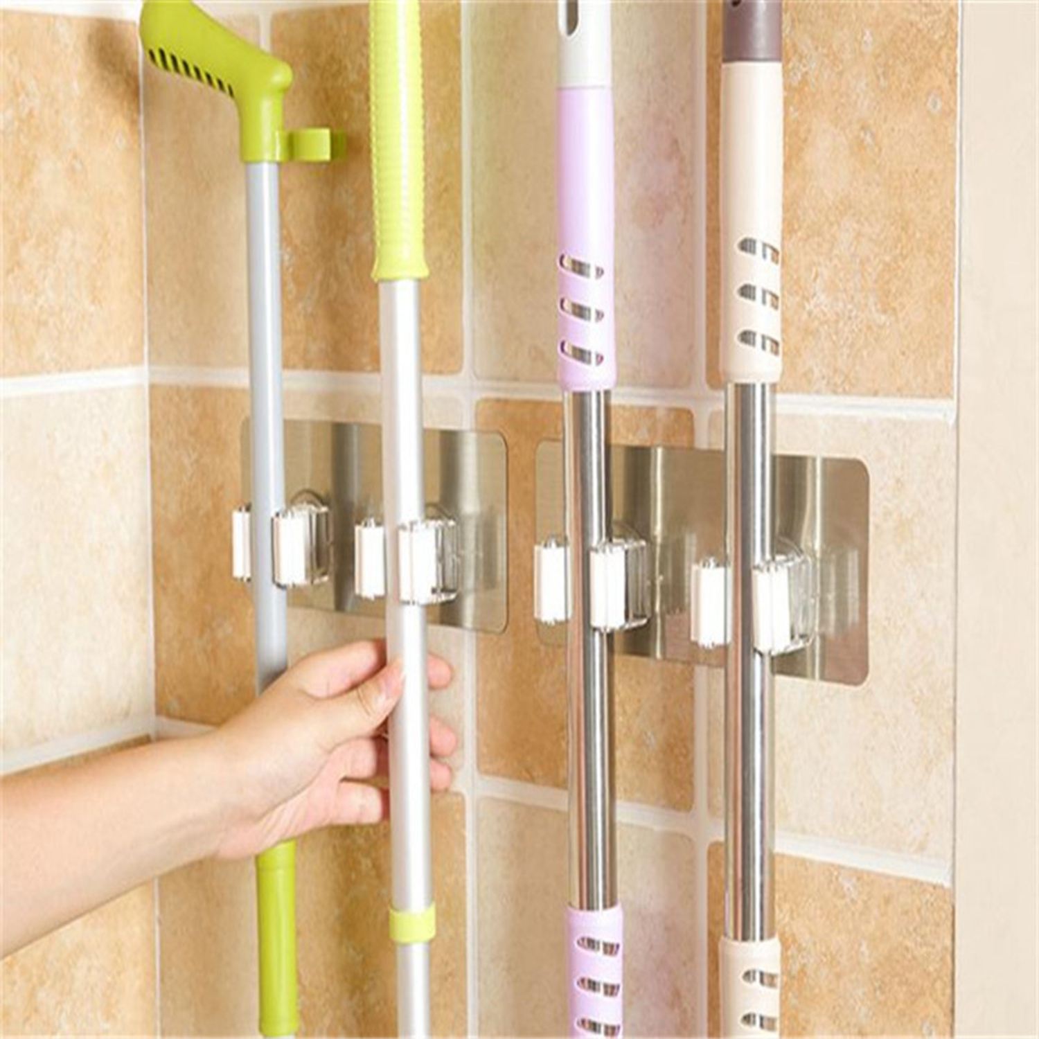 Wall tile sticking Mop Organizer Holder Rack Plastic wall mounted Brush swabber swob Handle grasp catch Holding Hook organizer
