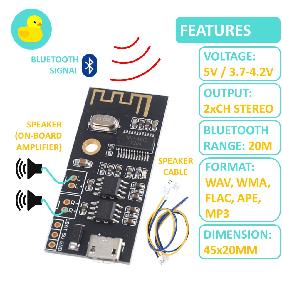 MH-MX8 M38 4.2 Audio Receiver Bluetooth Module + 5W Stereo Amplifier Module