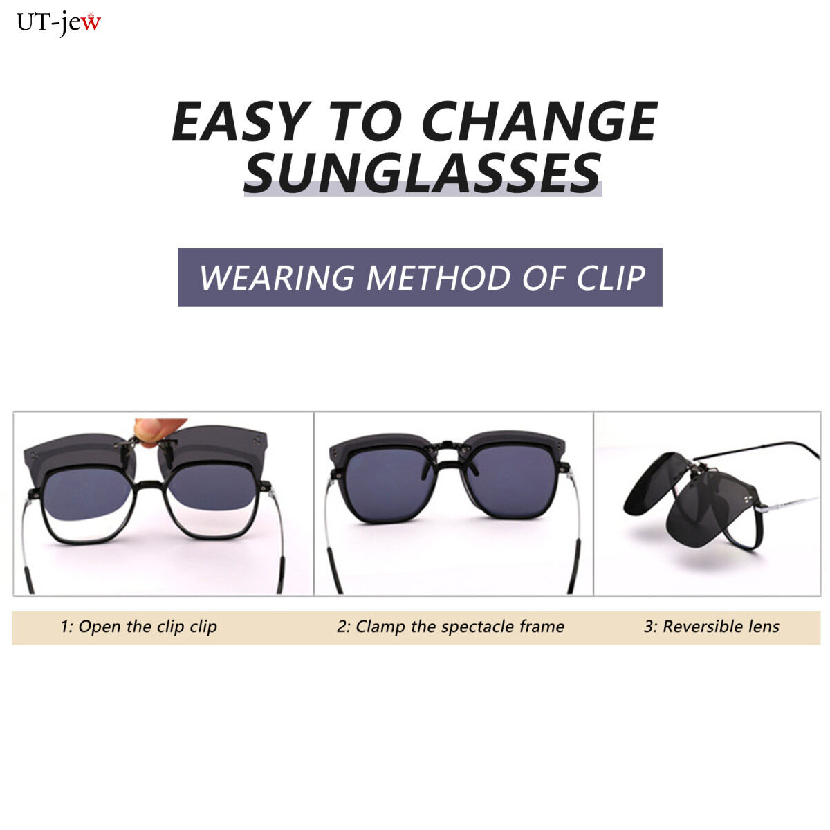 Clip On Sunglasses Rimless Clips Onto Nearsighted Glasses for Men Women Sunglasses Clips Comfortable to Wear Flip Up and Down Easy to Install. 