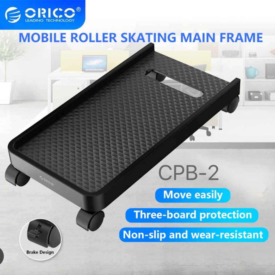 ORICO CPB2 Computer Tower Stand Mobile CPU Holder Desktop ATX-Case with 2 Locking Wheels and 2 Caster Wheels With Three Baffle Breacket for Gaming PC Case