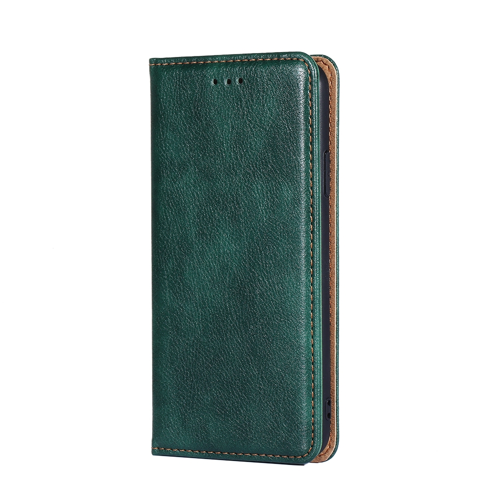 For iPhone 14 Gloss Oil Solid Color Magnetic Leather Phone Case
