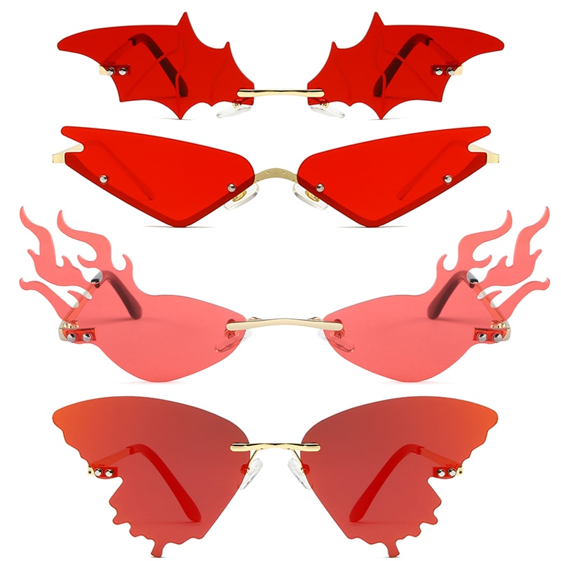 Luxury Fashion Fire Flame Sunglasses Women Rimless Wave Sun Glasses Metal Shades For Vintage Women Mirror Eyewear UV400. 