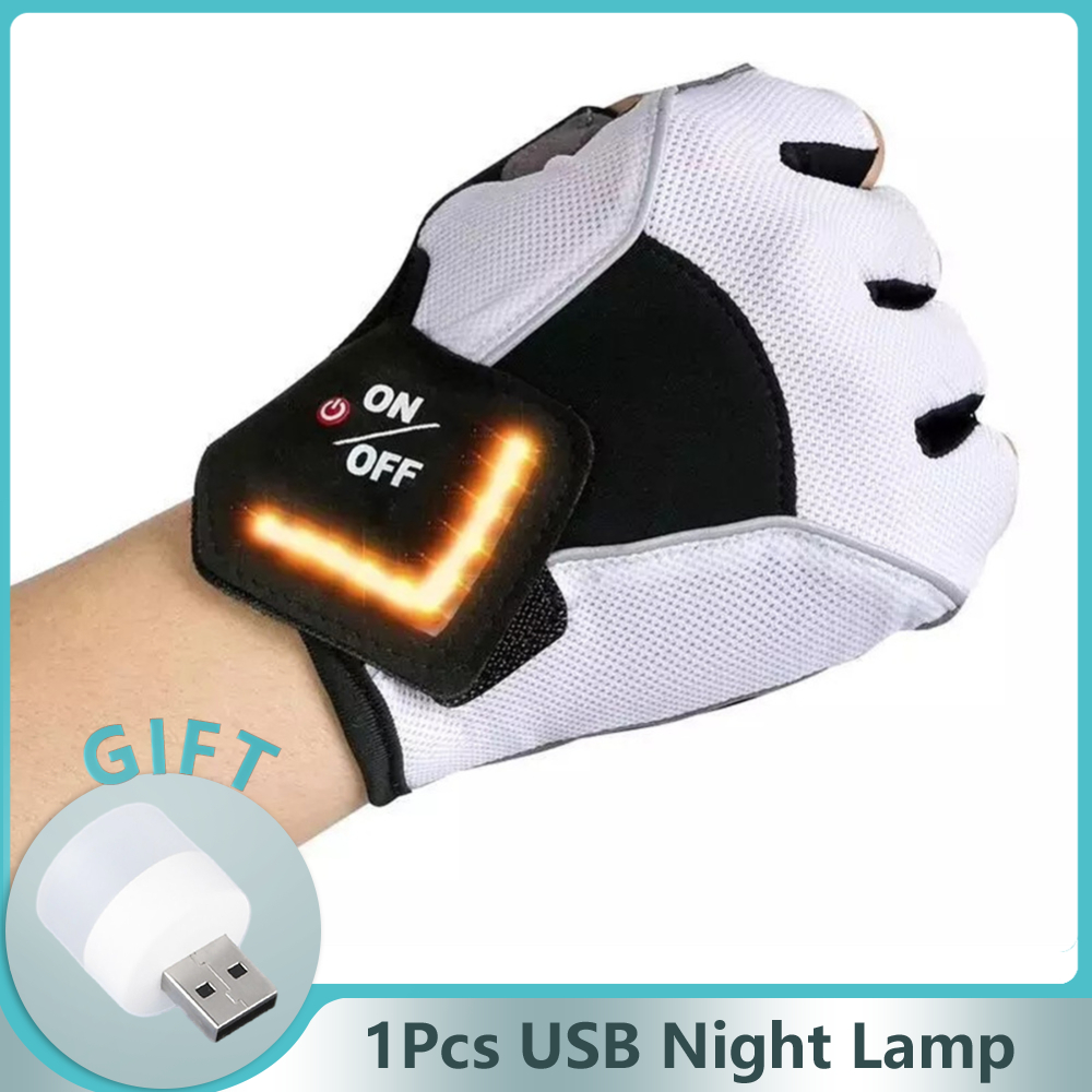1 Pair Gravity Sensing Cyling Gloves Turn Signal Half Finger Gloves Automatic Warning Light Smart Steering Half Finger Gloves