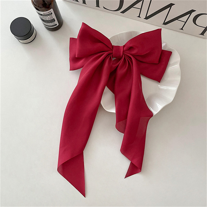 Elegant Bow Ribbon Hair Clip Fashion Simple Solid Satin Spring Clip