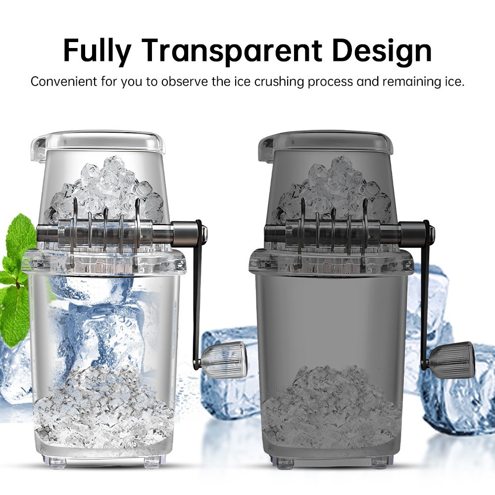 Hand Ice Crusher Machine for Home Use with Stainless Steel Blades and Suction Base Manual Hand Crank Ice Breaker BPA Free Transparent Portable Ice Crusher for Creating Drinks Ice Platters Cocktail