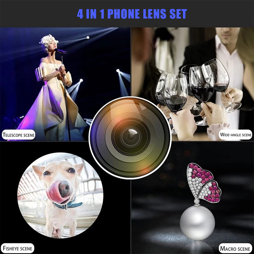 Phone Camera Lens 14X Telephoto 4in1 Telescope Zoom Macro Fisheye Wide Angle Lens Kit | Capture Stunning Shots. 