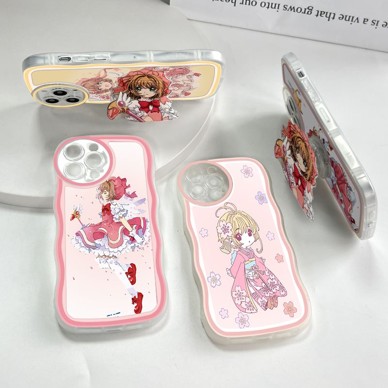 Jizetin for Vivo V27E Back Cover + Free Pop Socket Cardcaptor Sakura Soft Wavy Shape TPU Phone Case For Girls Boys. 