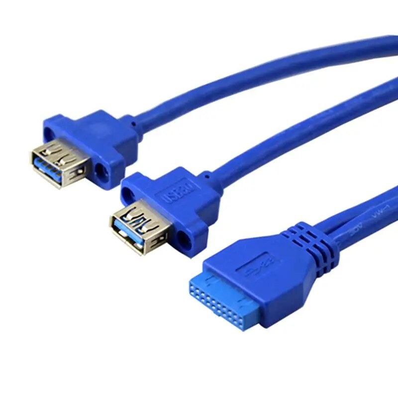 DIY Chassis USB3.0 Front 19 Pin/20Pin Female To 2-Port USB 3.0 Female With Ear Baffle Panel Cable. 