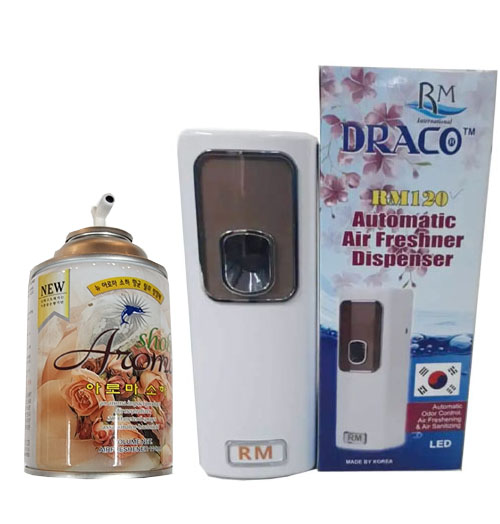 Room  Auto Air Freshener Draco RM 120 dispenser, Noblige Air Freshener Made By Korea With RM 120 Dispeser =1, AA Battery=2, Spray Can= 1,  Auto room spray, Air freshener. 
