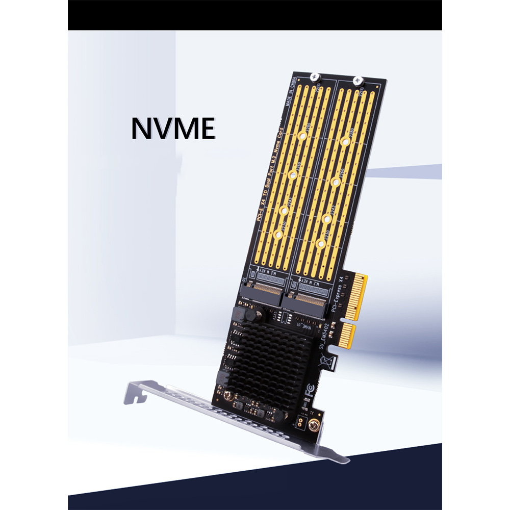 SSU PCI-E X4 to Dual NVMe PCIe Adapter,M.2 NVMe SSD to PCI-E X8/X16 Card Support M.2 (M Key) NVMe SSD 22110/2280/2260/2242. 