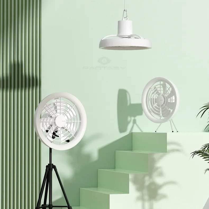 JISULIFE FA17 Rechargeable Fan with LED Ceiling Fan with Long Tripod Stand- White Color