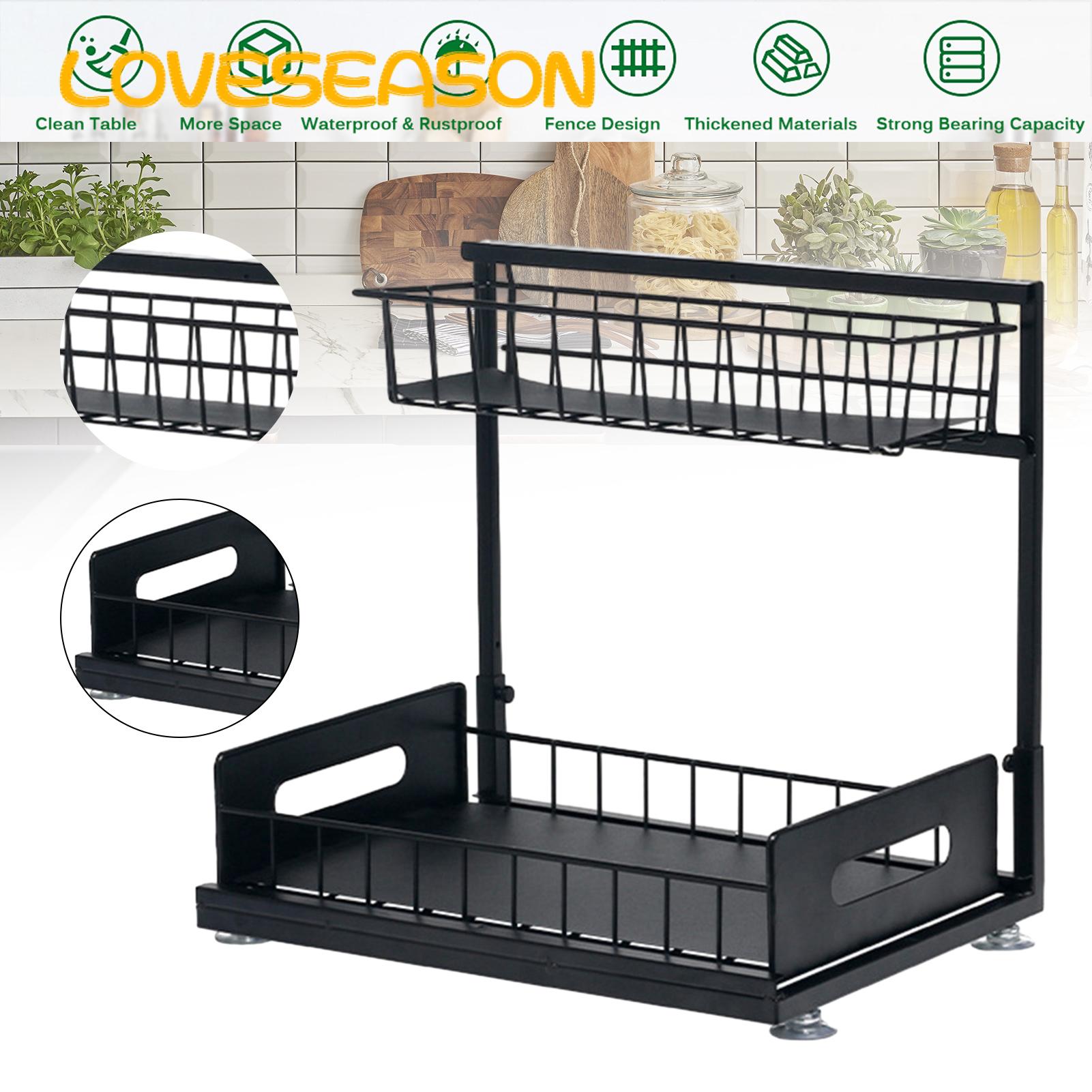 Loveseason Maximize Your Kitchen Space with our Under Sink Organizer Double Layer Sliding Drawer Large Capacity for Easy Access Bathroom and Organization Adjustable Height Cabinet Customized Storage Perfect Homes Restaurants Hotels Order Now a Tidy. 