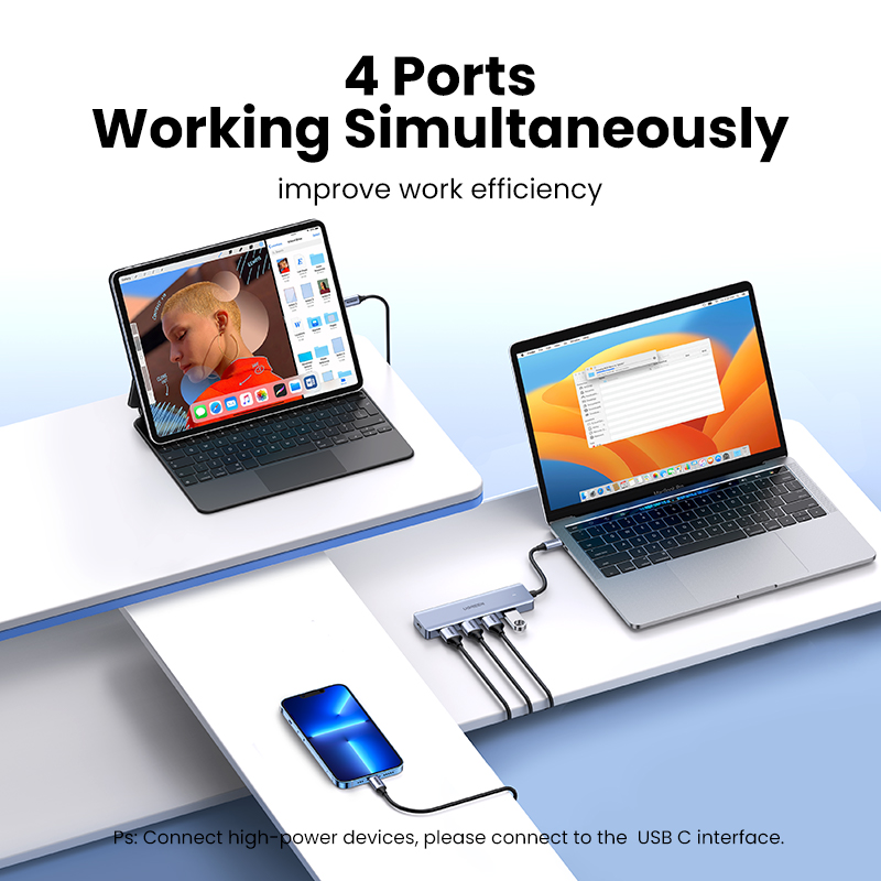 UGREEN USB Hub 3.0, Ultra Slim 4 Port USB 3 Hub with 5Gbps Data Transfer, 5V/2.4A Power Supply Port, Multiple USB Port Extension Hub for Laptop, PC, MacBook, iMac, Xbox, PS4/PS5, Hard Drive. 