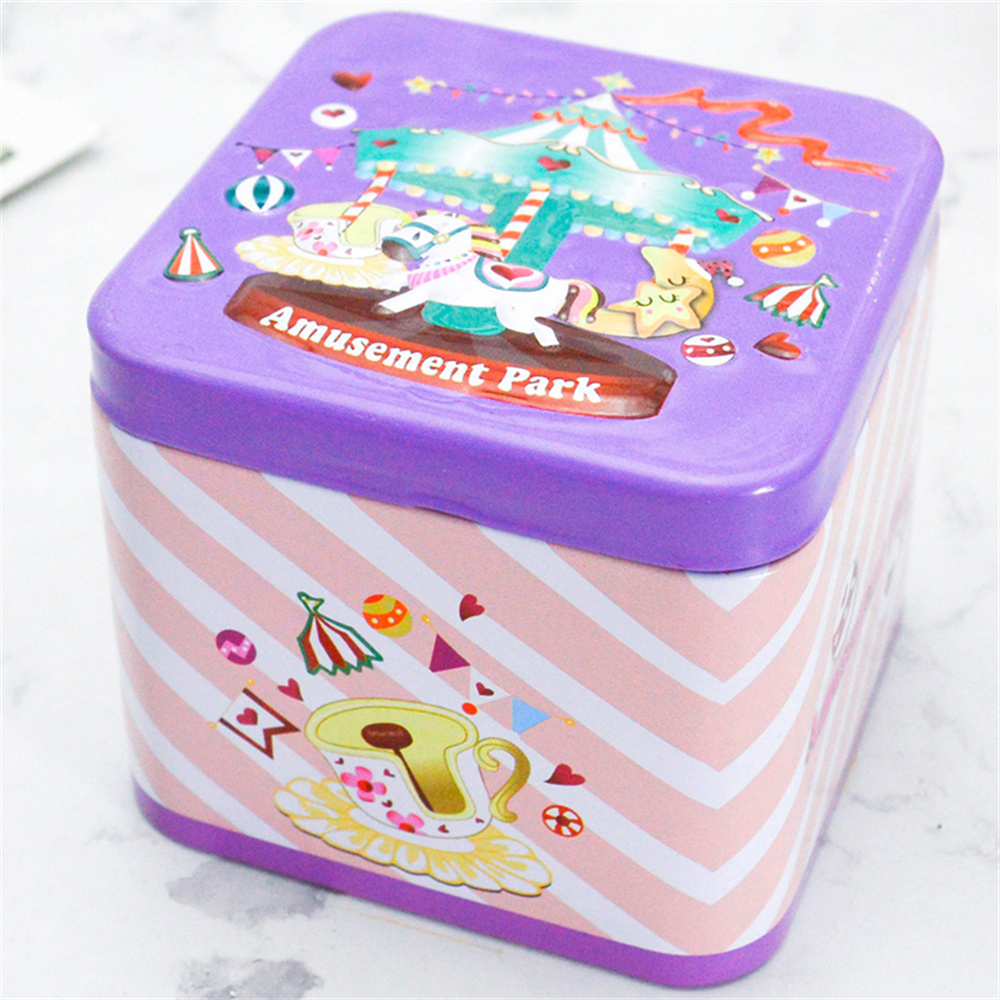 Square shape Cartoon tin box Cute Various colors Miniature design Mini storage can Small size Tin material Colorful jewelry box. 
