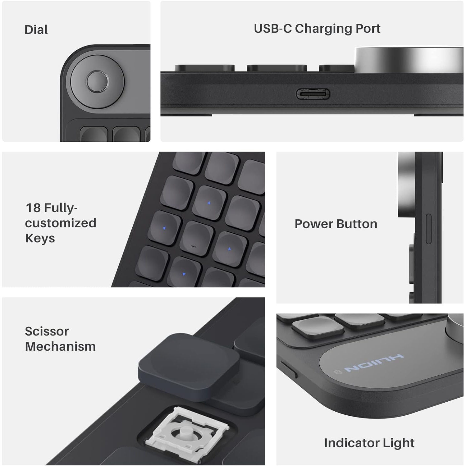 HUION Keydial Mini Wireless Keyboard Bluetooth Connectivity Keyboard with Dial, for Drawing Tablet PC MacBook Surface Pro Laptop. 