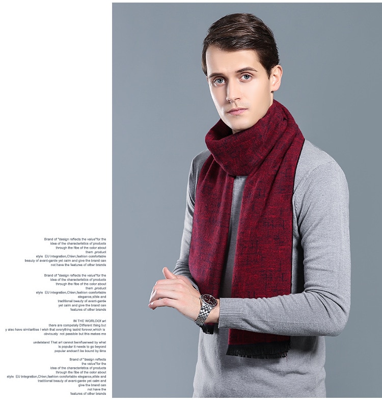 Plaid Wool Scarf for Men Winter Shawls Wraps Warm Neckerchief